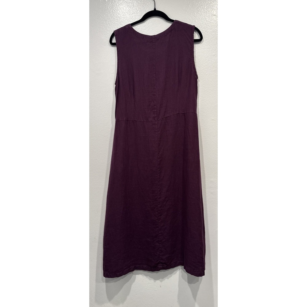 Gudrun Sjoden Purple Linen Midi Dress Button Up Embroidered Sleeveless Cottage M - Picture 6 of 9